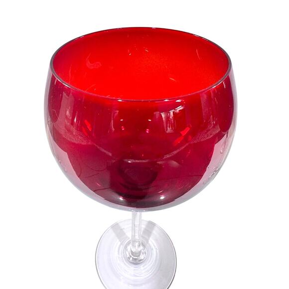 Ruby Red Elegant Balloon Wine Glasses Goblets with Clear Stem-Set of 4 - Picture 2 of 9